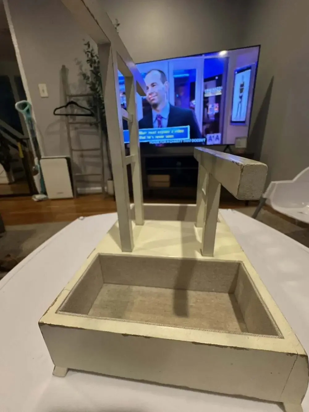 Distressed White Wood Jewelry Stand Organizer with Trays and Drawer